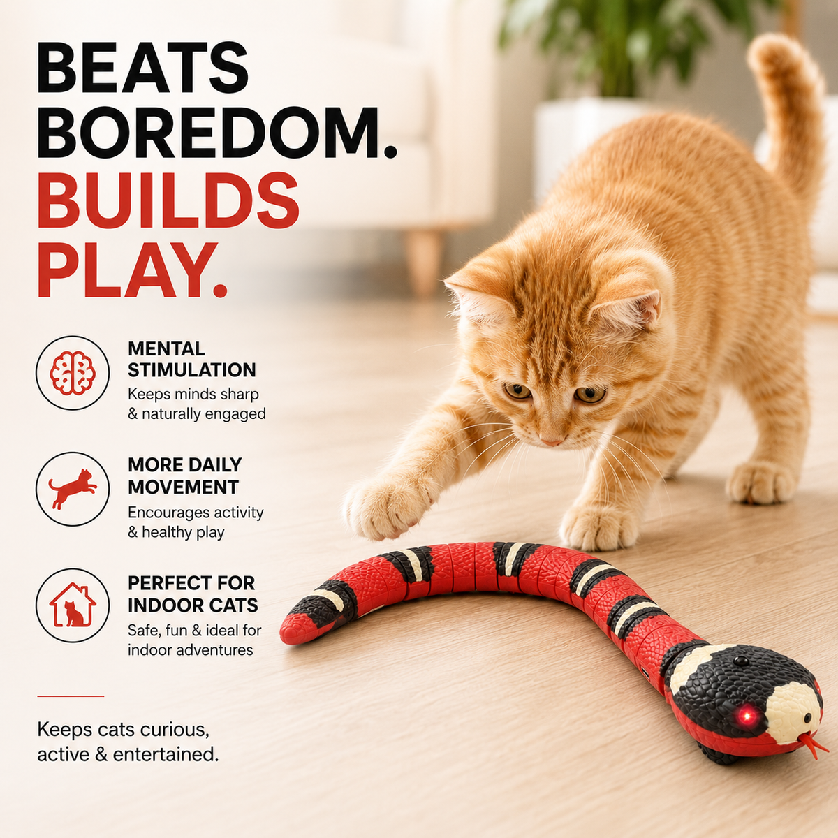 Interactive motion-activated snake cat toy